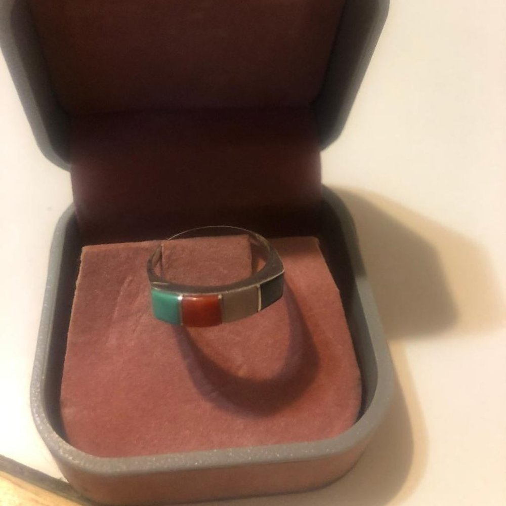 VINTAGE MULTI-COLOR SEMI-PRECIOUS SILVER RING - EUC